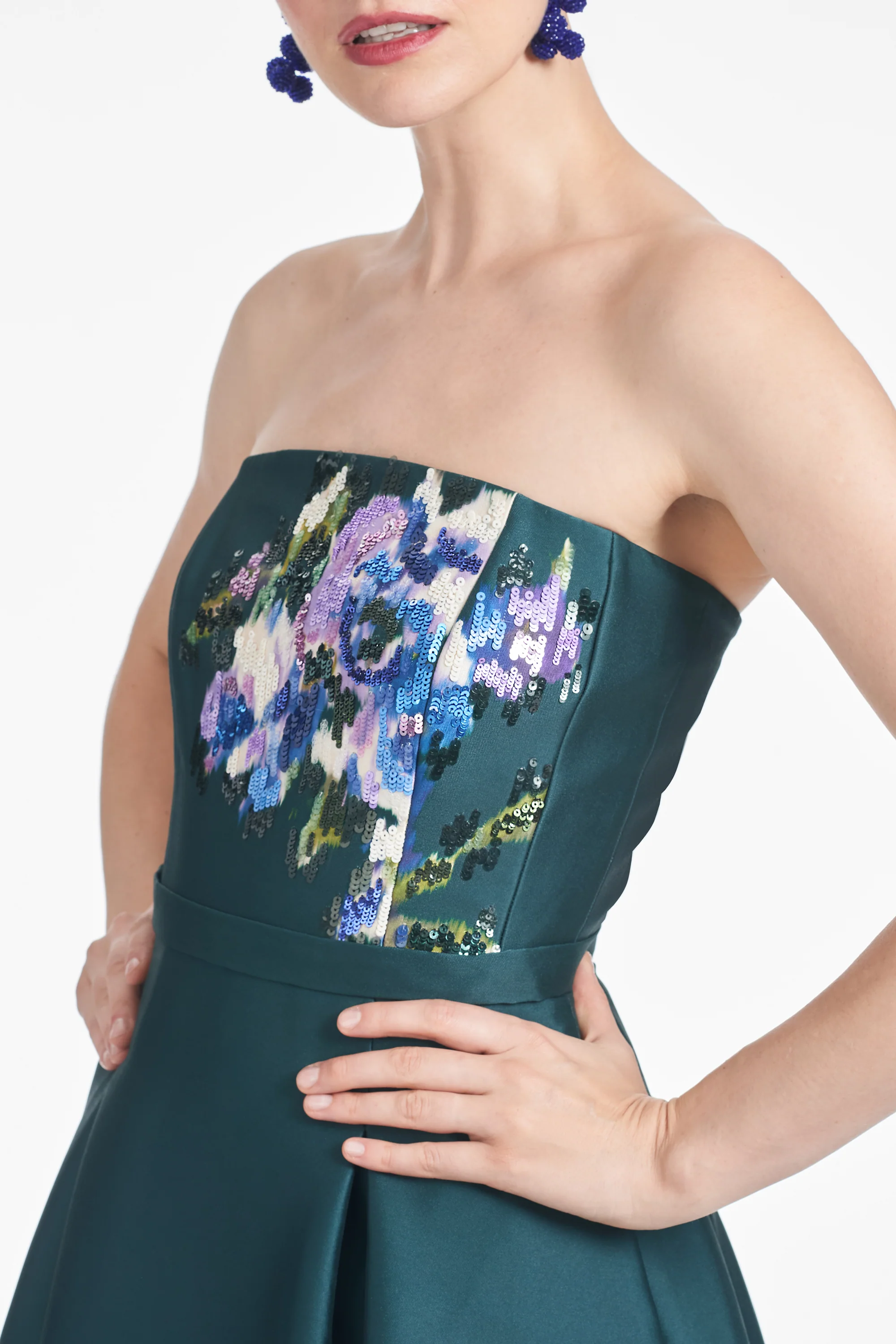 SHAY DRESS - FOREST GREEN PLACEMENT IKAT - Image 3